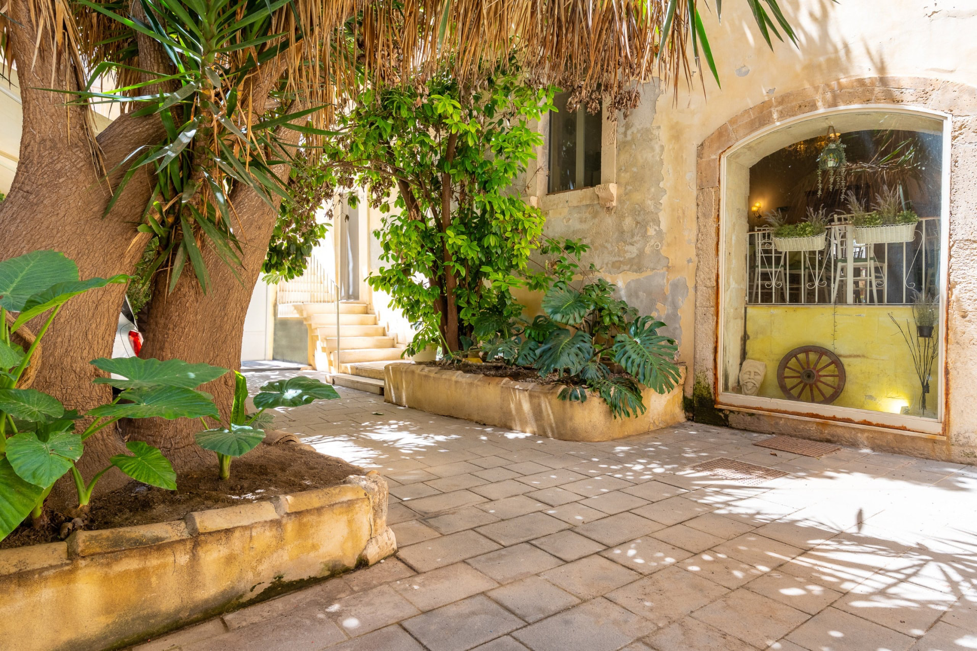 Cortile interno ombreggiato con piante